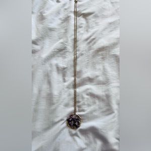 Purples and gold stone circular long necklace